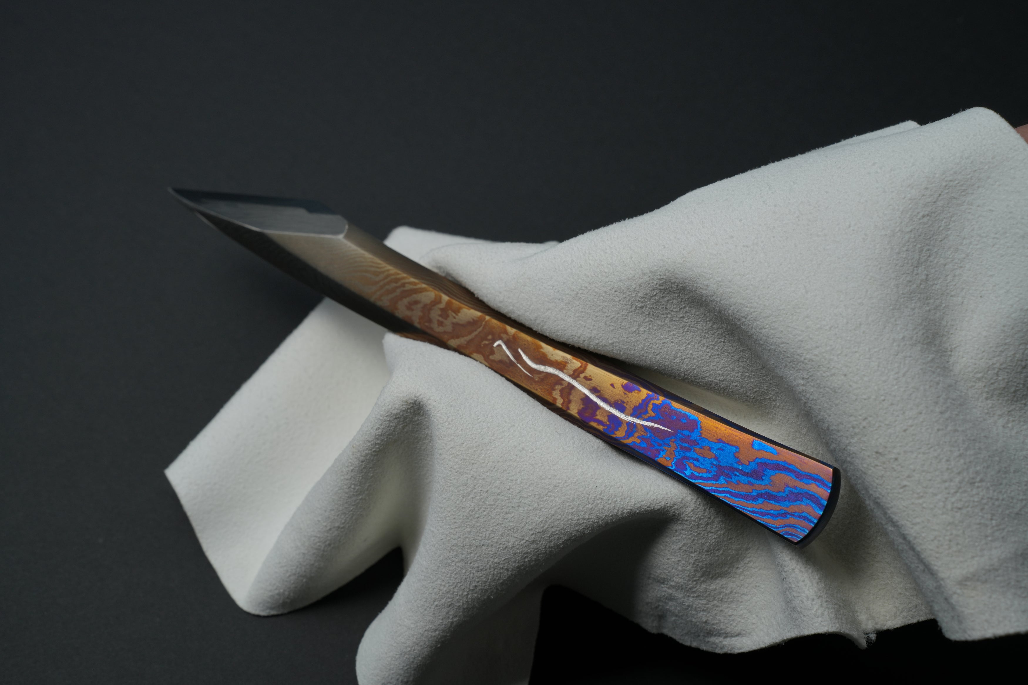 Zen-Wu G-2 Paring Knife, golden odd batch 002, wavy scratch visible on the handle